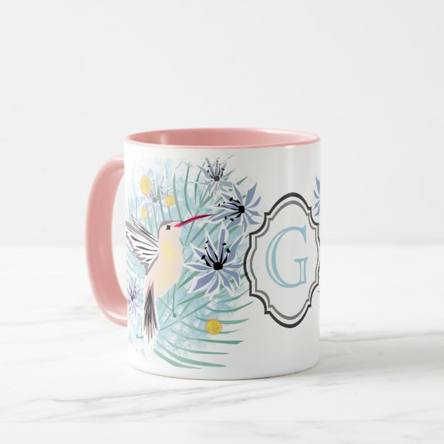 Tropical flowers, hummingbirds. mug (Front Left)