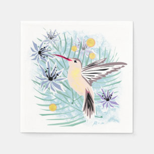 Tropical flowers, hummingbirds. napkin