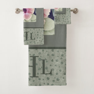 Tropical Flowers in Sage Green Bath Towel Set