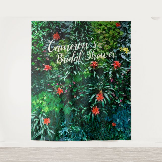 Tropical Flowers Island Bridal Shower Backdrop Tapestry (Front)