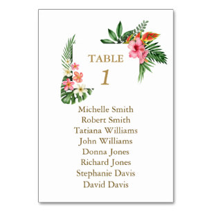 Tropical Flowers Leaves Baptism Seating Chart Table Number