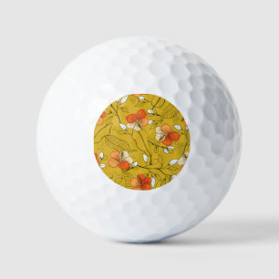 Tropical Flowers Leaves: Exotic Wallpaper. Golf Balls