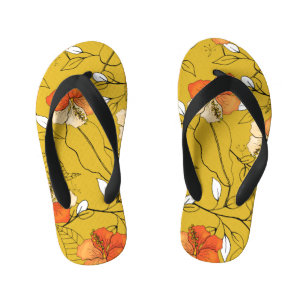 Tropical Flowers Leaves: Exotic Wallpaper. Kid's Flip Flops