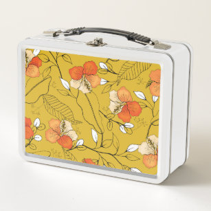 Tropical Flowers Leaves: Exotic Wallpaper. Metal Lunch Box