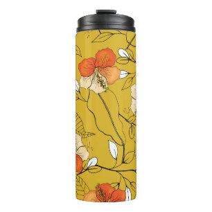 Tropical Flowers Leaves: Exotic Wallpaper. Thermal Tumbler