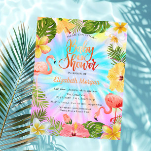 Tropical Flowers Leaves Flamingos  Baby Shower  Invitation