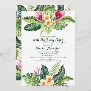 Tropical Flowers & Leaves Floral Birthday Party Invitation