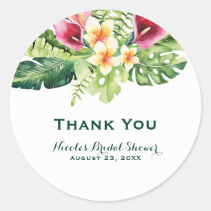 Tropical Flowers Leaves Floral Bridal Shower Favou Classic Round Sticker