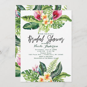 Tropical Flowers & Leaves Floral Bridal Shower Invitation