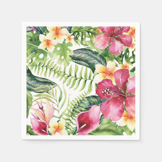 Tropical Flowers Leaves Floral Bridal Shower Party Napkin (Front)