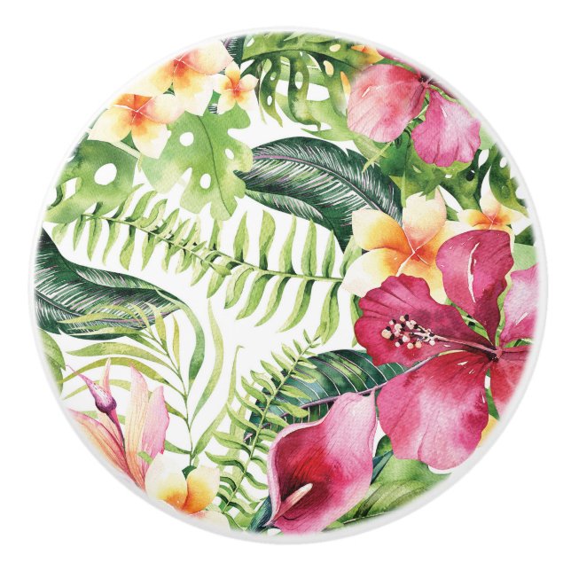 Tropical Flowers Leaves Floral Chic Island Tropics Ceramic Knob (Front)