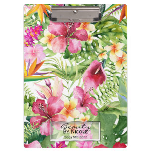 Tropical Flowers & Leaves Hawaiian Floral Custom Clipboard