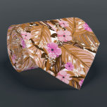 Tropical Flowers Leaves Pink Tan Beige Brown Tie<br><div class="desc">A modern pattern of pink to hot pink flowers on tan, beige and brown tropical plants and leaves on a white background, this men's neck tie is cool for the office, a night on the town, a wedding, for the groom or groomsmen or give as a gift to your husband,...</div>