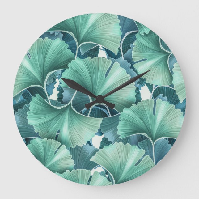 Tropical flowers, leaves, seamless background large clock (Front)