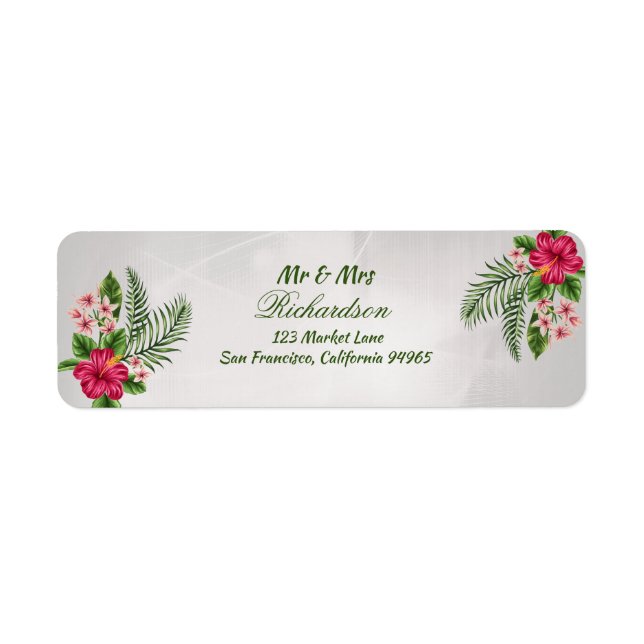 Tropical Flowers & Leaves Wedding Address Labels (Front)