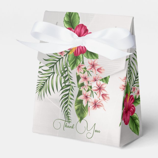 Tropical Flowers & Leaves Wedding Favour Boxes (Front Side)