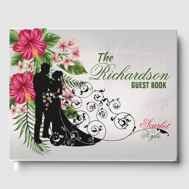 Tropical Flowers & Leaves Wedding Guest Book (Front)