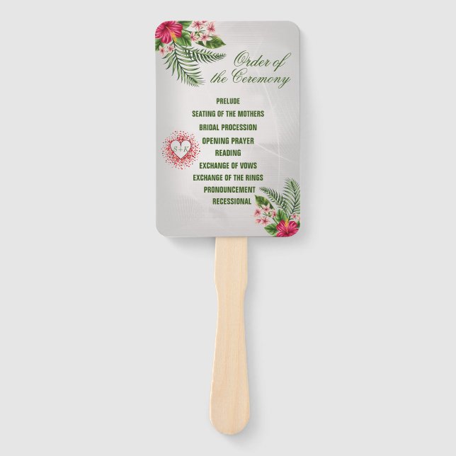 Tropical Flowers & Leaves Wedding Hand Fans (Front)