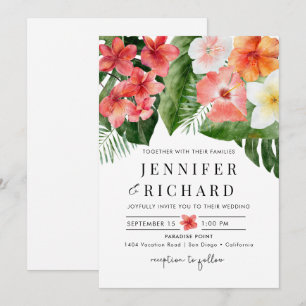 Tropical Flowers Leaves Wedding Invitation
