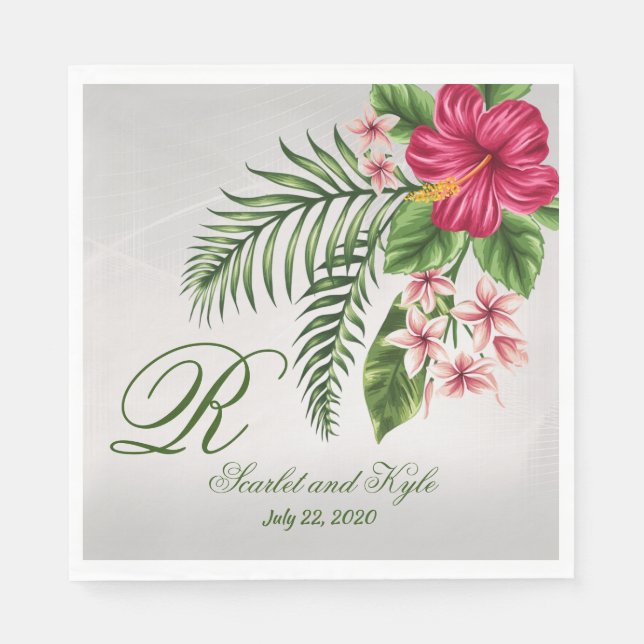 Tropical Flowers & Leaves Wedding Paper Napkins (Front)