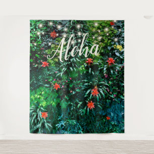 Tropical Flowers Lights Aloha Party Backdrop Tapestry