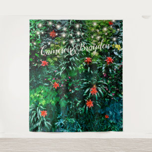 Tropical Flowers Lights Wedding Party Backdrop Tapestry