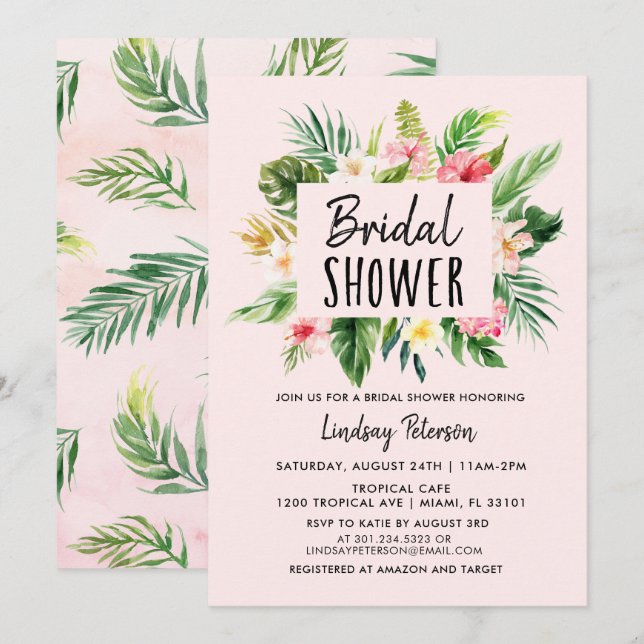 Tropical Flowers Luau Bridal Shower Invitation (Front/Back)