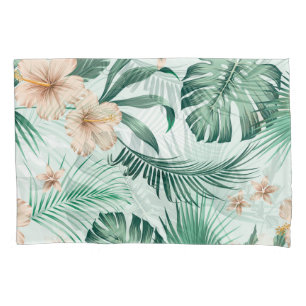 Tropical flowers, lush foliage pattern. pillowcase