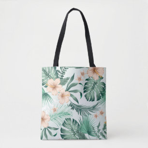 Tropical flowers, lush foliage pattern. tote bag