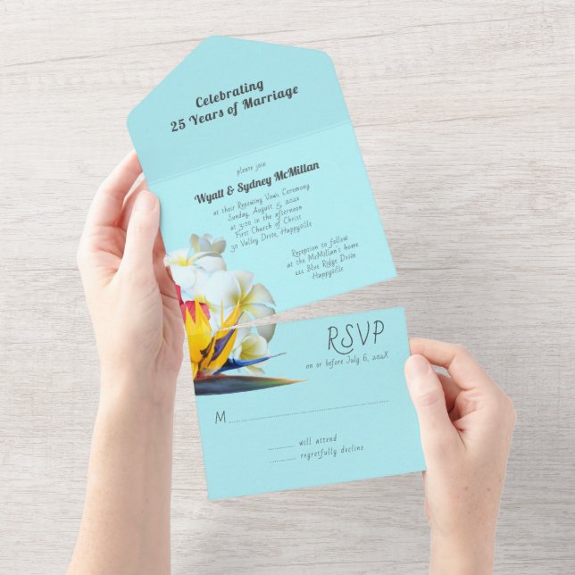Tropical Flowers Marriage Anniversary Vow Renewal  All In One Invitation (Tearaway)