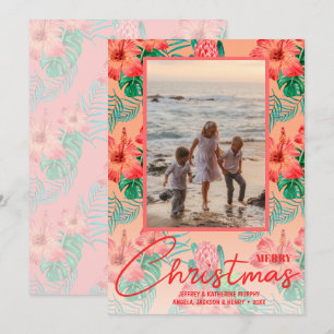 Tropical Flowers Merry Christmas Photo Holiday Card