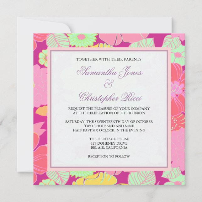 Tropical Flowers + Monogram, Invitations (Front)