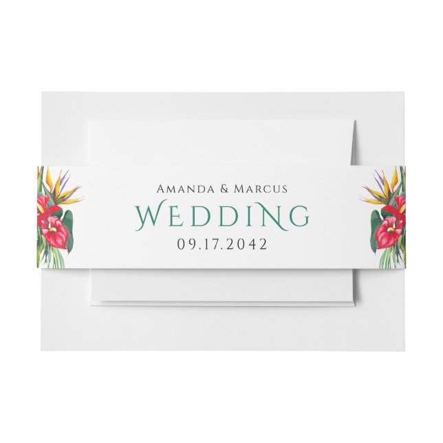 Tropical Flowers Oases Wedding Invitation Belly Band (Front Example)