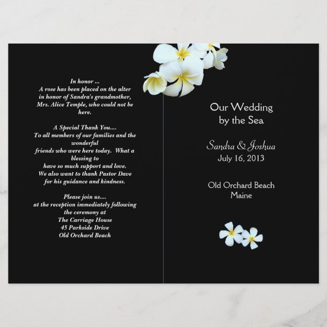 Tropical Flowers on Black Wedding Program Template (Front)