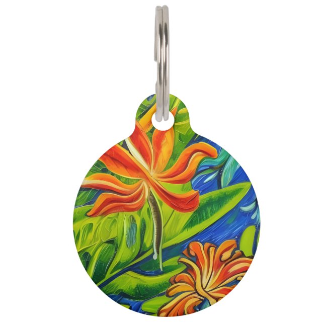 Tropical Flowers One Pet Tag (Front)