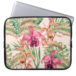 Tropical flowers, orchid flower, jungle leaves, mo laptop sleeve