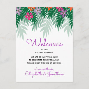 Tropical Flowers & Palm Branch Wedding Welcome Postcard