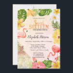 Tropical Flowers Palm Flamingos Dress Sweet 16 Invitation<br><div class="desc">Tropical flowers with palm leaves,  and flamingos. This invitation is easily customised for your event by simply adding your details.</div>