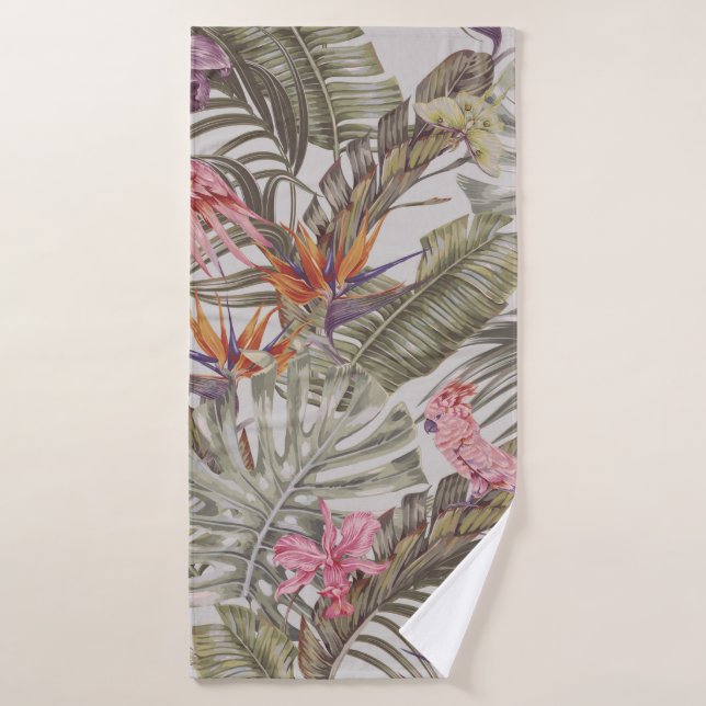 Tropical flowers,  palm leaves,  bird of paradise  bath towel (Bath Towel)