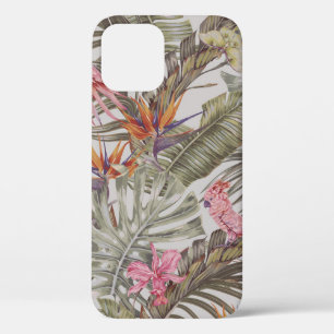 Tropical flowers,  palm leaves,  bird of paradise  iPhone 12 case