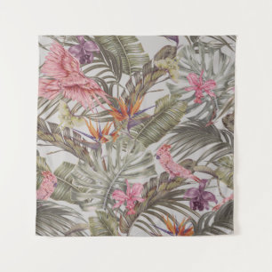Tropical flowers,  palm leaves,  bird of paradise  tapestry