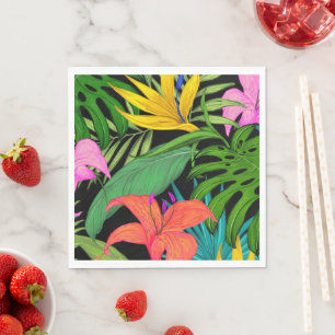 Tropical Flowers & Palm Leaves Paper Napkin