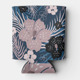 Tropical Flowers Palm Leaves Texture Can Cooler