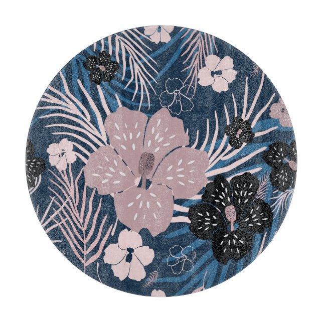 Tropical Flowers Palm Leaves Texture Cutting Board (Front)