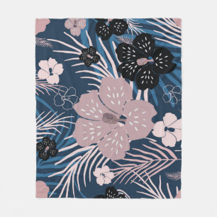 Tropical Flowers Palm Leaves Texture Fleece Blanket