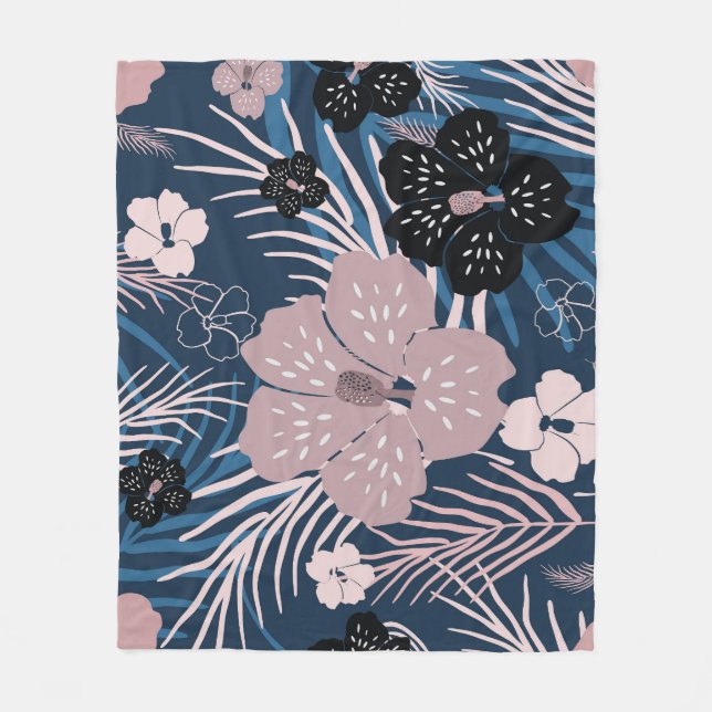 Tropical Flowers Palm Leaves Texture Fleece Blanket (Front)