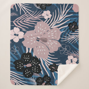 Tropical Flowers Palm Leaves Texture Sherpa Blanket