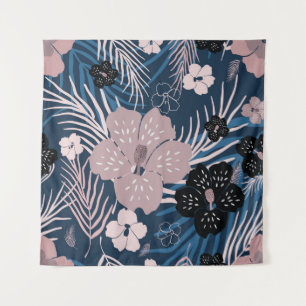 Tropical Flowers Palm Leaves Texture Tapestry