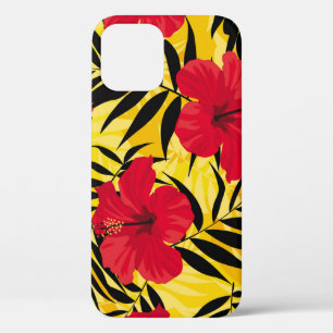 Tropical flowers palm leaves, vintage pattern. iPhone 12 case
