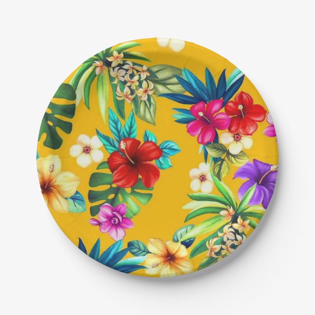 Tropical flowers paper plate (Front)